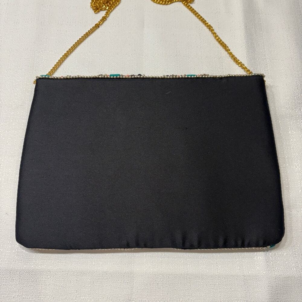 Black Clutch w/Turquoise & Metal Beading 10"x7" Excellent Condition - Picture 4 of 13